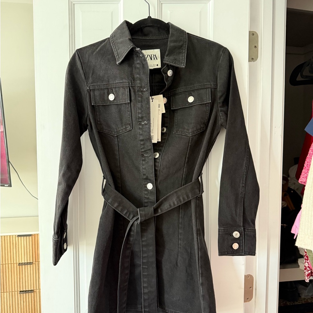 Zara Charcoal Denim Dress with Belt